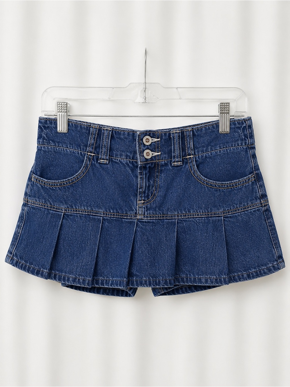 Hollister Dark Blue Denim Pleated Mini Skort